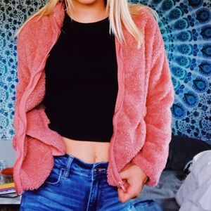 FOREVER 21 DUSTY ROSE FURRY ZIP UP✨